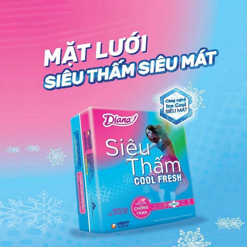 Bộ 12 Băng vệ sinh Diana Siêu thấm Cool Fresh Siêu mỏng Cánh 08 miếng