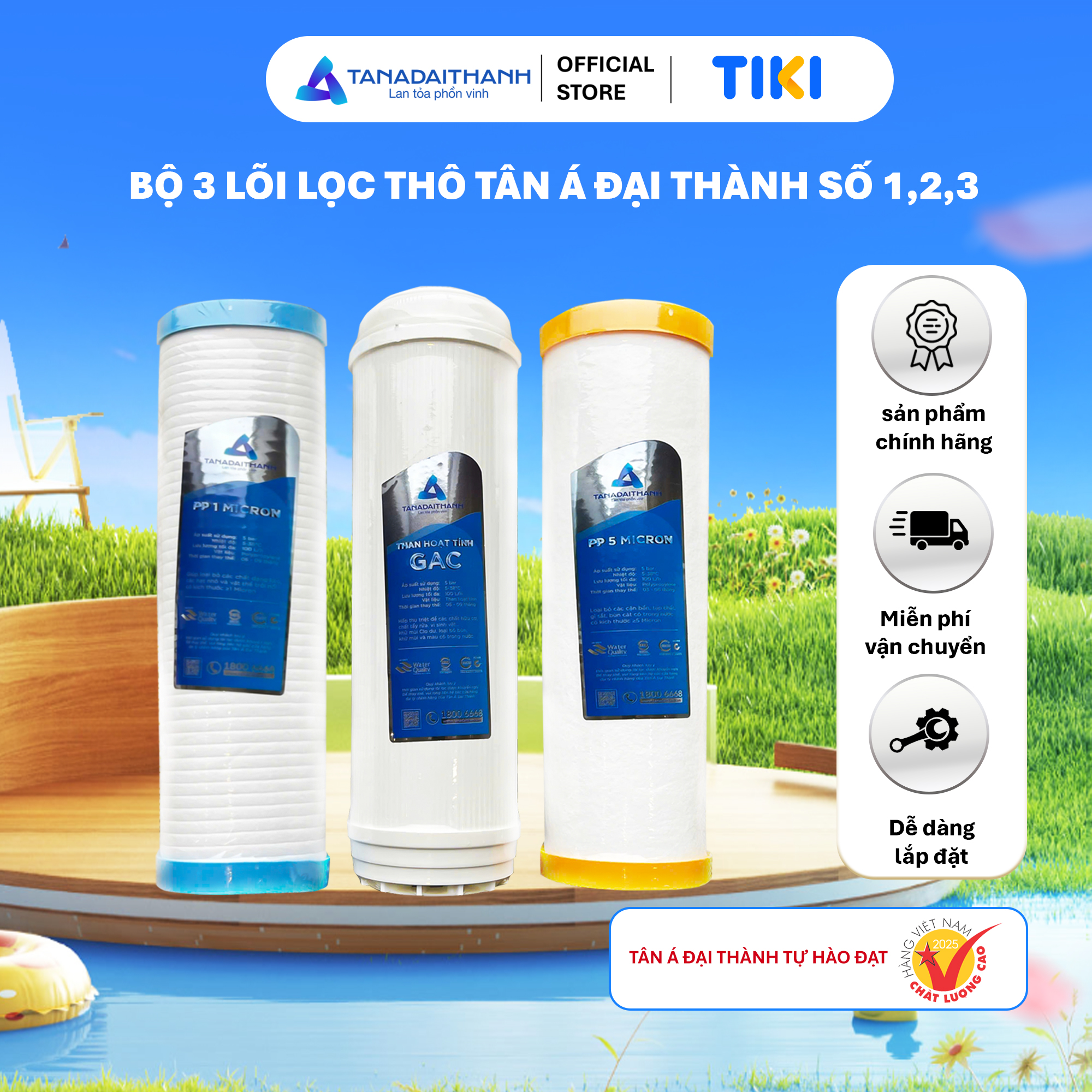 Bộ 3 Lõi Lọc Thô 1-2-3 Tân Á Đại Thành Dùng Cho Máy Lọc Nước RO Hàng Chính Hãng