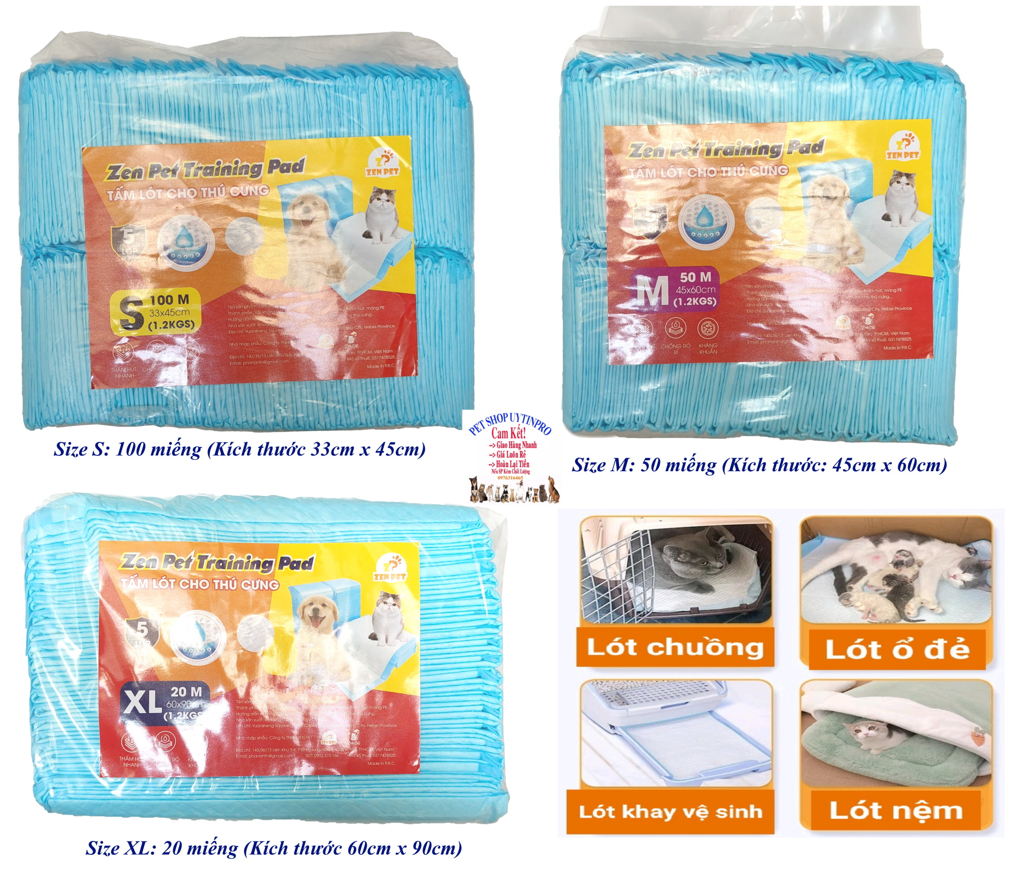 Tã lót chuồng cho Chó Mèo Zen Pet Training Pad 5 lớp Siêu thấm hút, khô thoáng, kháng khuẩn