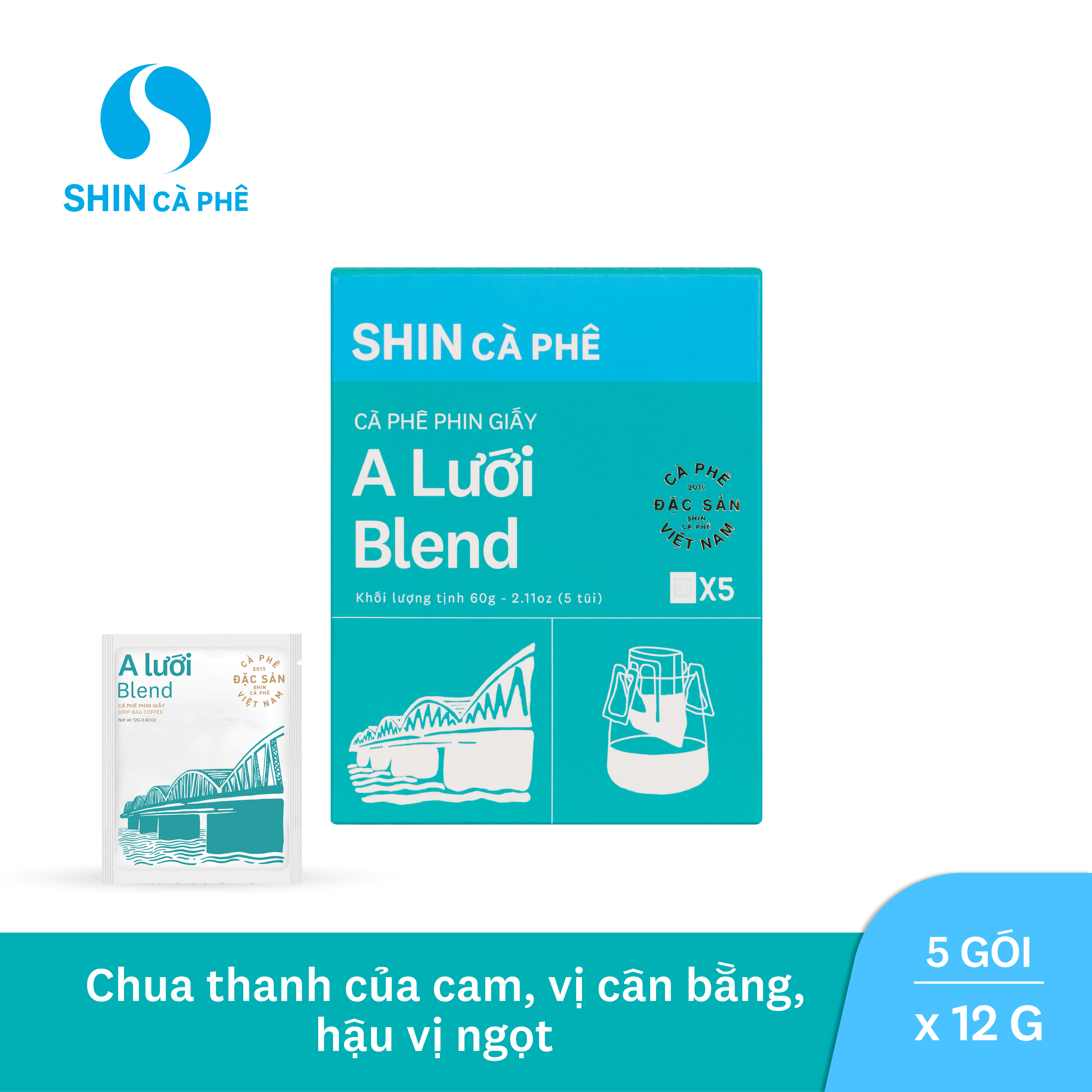 SHIN Cà Phê - A Lưới Blend Phin Giấy tiện lợi hộp 5 gói