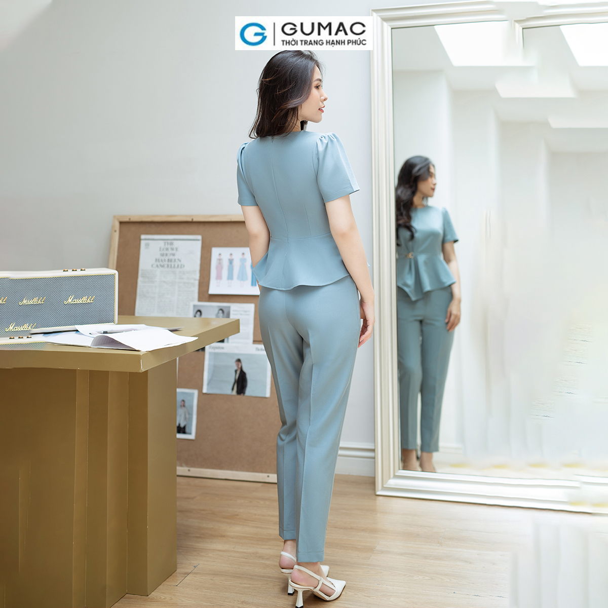 Áo kiểu dáng Peplum phối phụ kiện vải cotton lạnh GUMAC AD08036