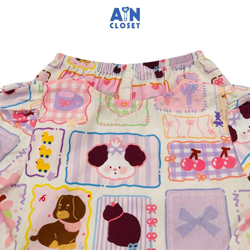 Bộ quần áo Ngắn bé gái họa tiết Cún Nơ Hồng Cotton - AICDBG9H6T3C - AIN Closet
