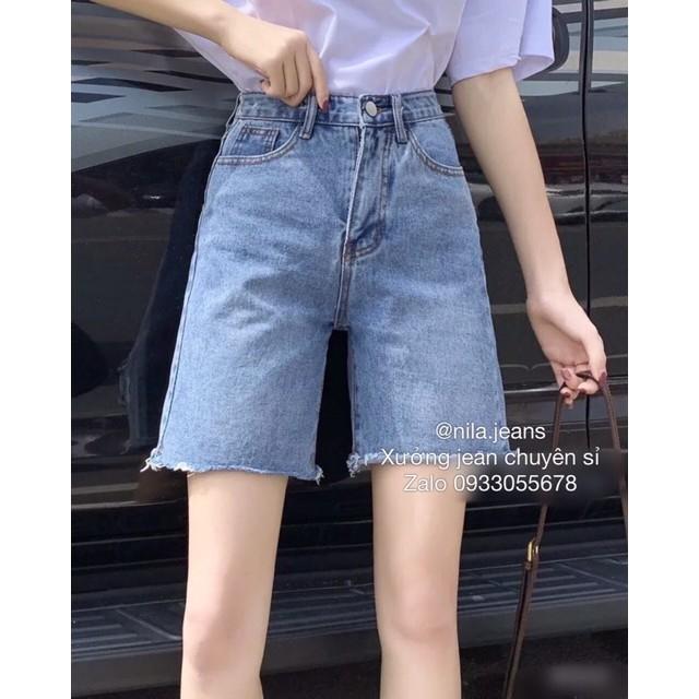 Quần short jean nữ trơn basic line rách - Hàng có sẵn