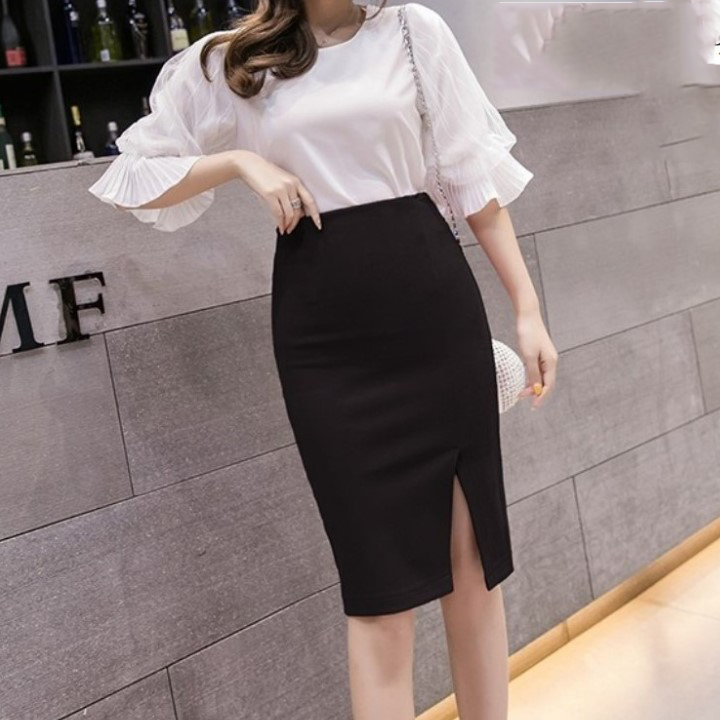 Chân váy bút chì dáng ngắn dài 56cm xẻ tà trước duyên dáng vải kaki thun co giãn - New Design