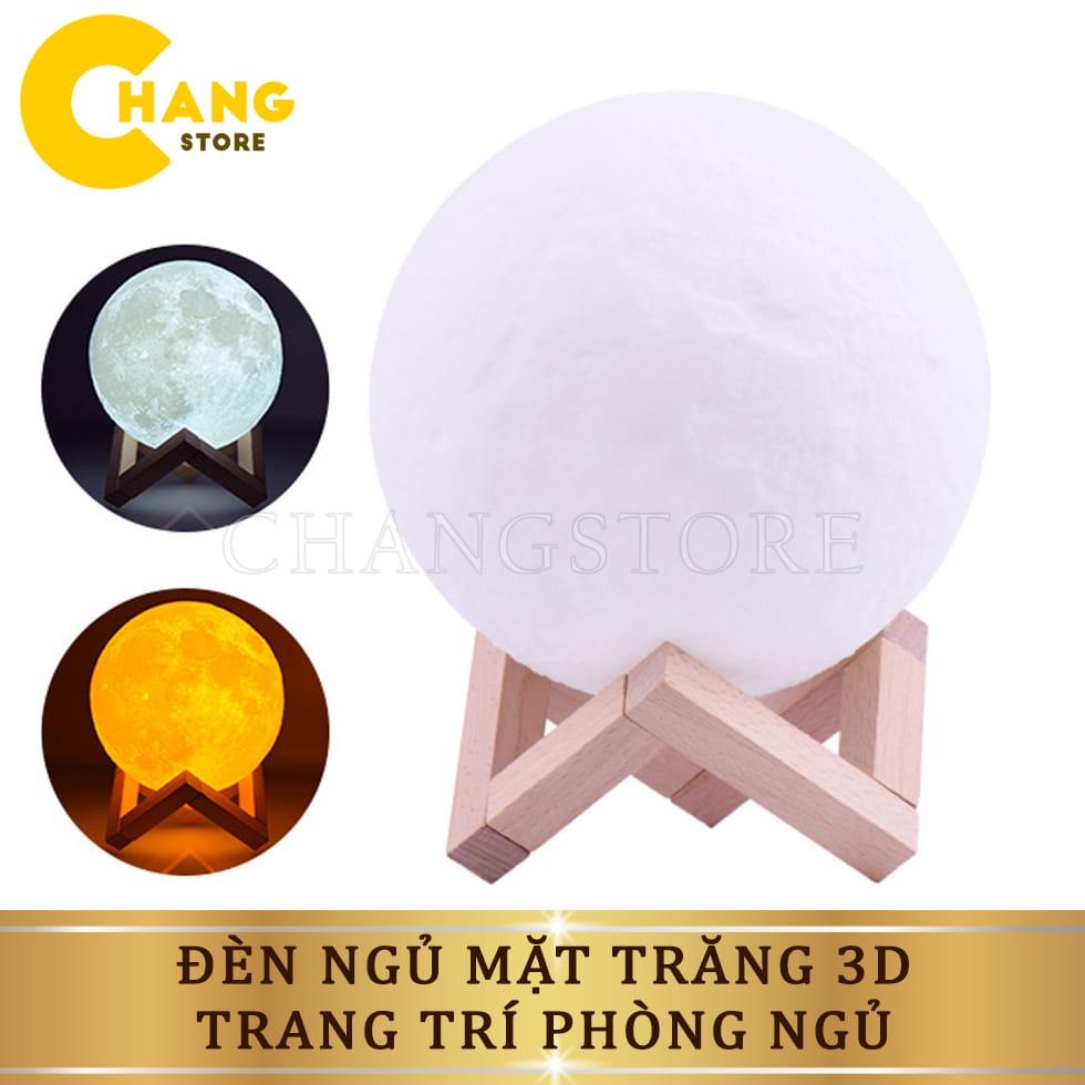 Đèn ngủ mặt trăng 3D, Đèn Ngủ 3D vỗ đổi 16 màu + điều khiển từ xa + tặng kèm đế gỗ