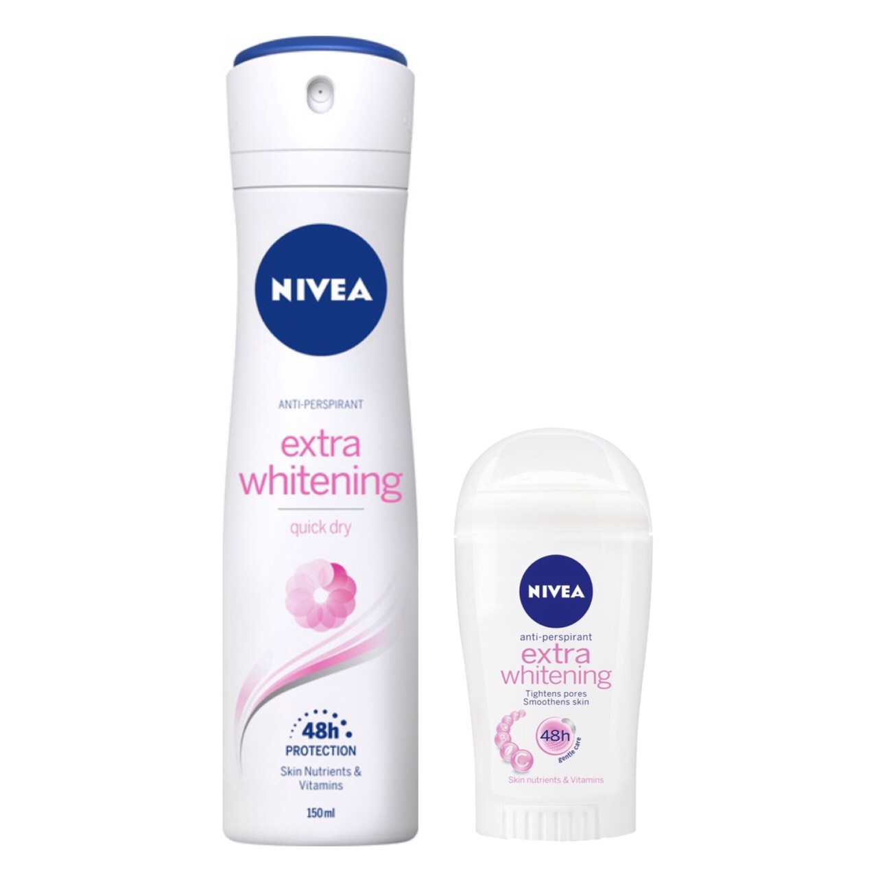 Bộ đôi Nivea Extra Whitening: Xịt 150ml và sáp 40ml ngăn mùi trắng mịn mờ vết thâm