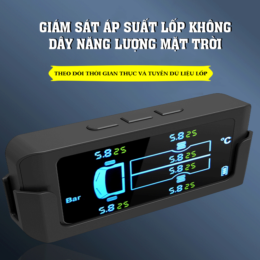 Bộ cảm biến áp suất lốp xe tải xe khách 6 bánh 9Bar kết nối không dây Pin mặt trời CAR365 Chính Hãng