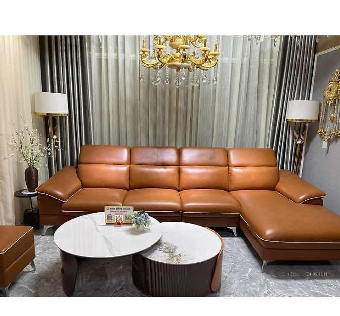 Sofa góc L da bò Italy Tundo 4 chỗ ngồi màu nâu cam SFLCT04 3m3 x 1m6 hàng cao cấp chuẩn da bò nhập khẩu Ý