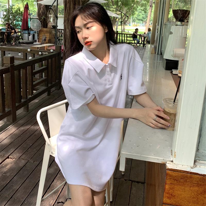 Đầm Polo Suông Tay Bồng Logo Ngực Cộc Tay Dáng Rộng