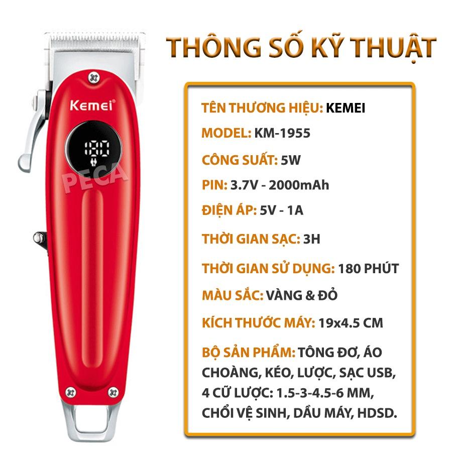 Tông đơ cắt tóc chuyên nghiệp Kemei KM-1955 Tặng kèm áo choàng, kéo cắt tóc, lược và phụ kiện đầy đủ