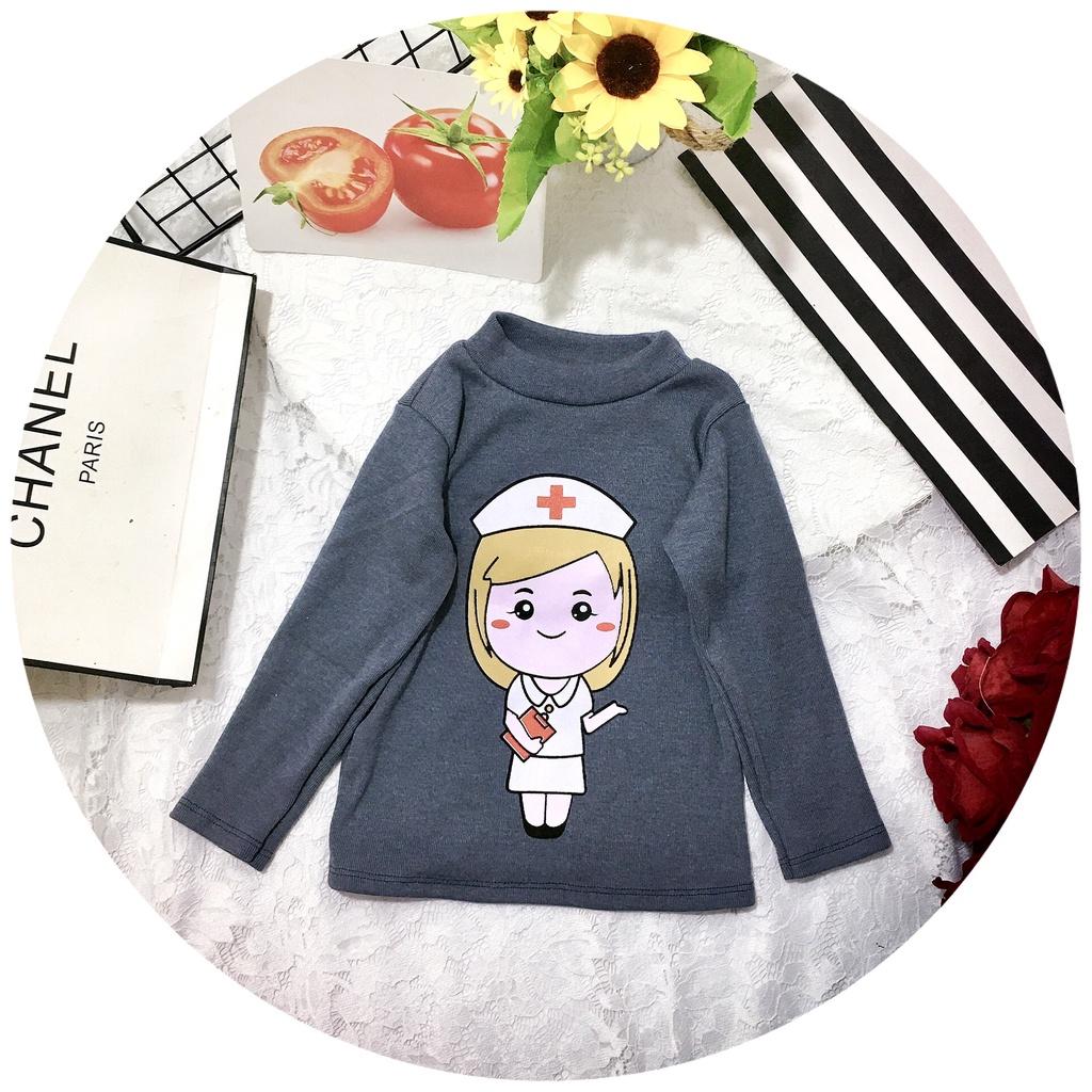 Áo Giữ Nhiệt Len tăm Cao Cổ Hình Cô Gái Cho Bé 8-18Kg CKA02