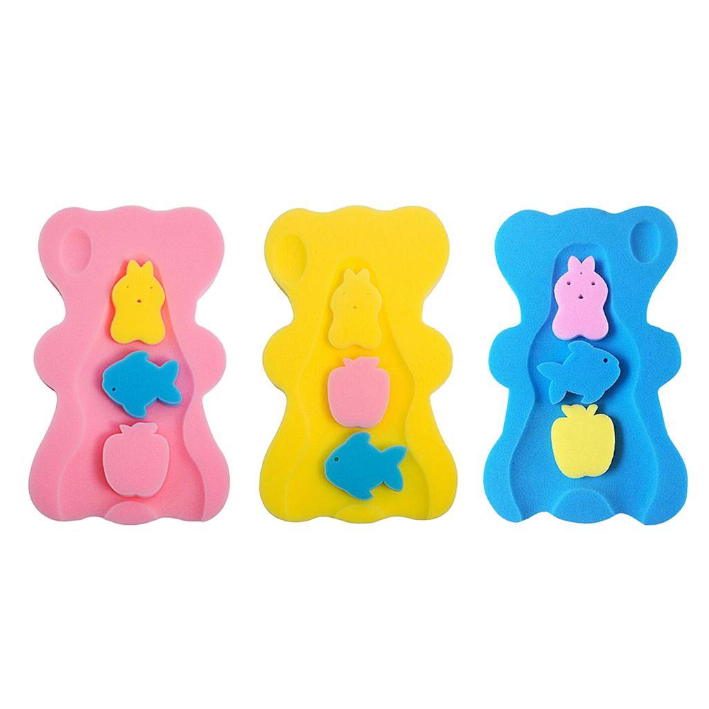 3pcs Cute Bath Sponge Infant Bath Cushion Comfy And Skid Proof Bathing Mat