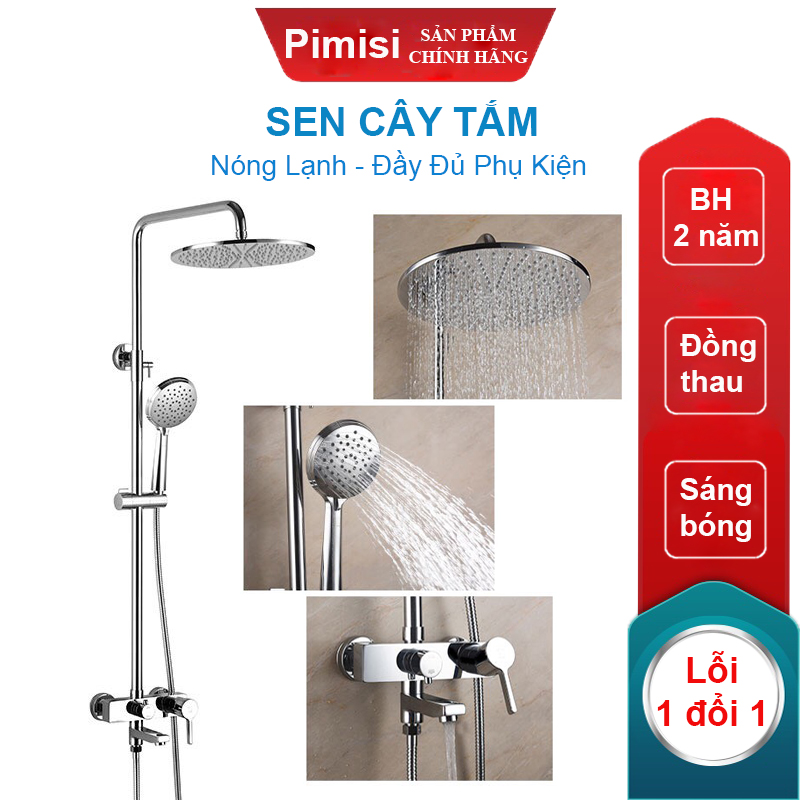 Bộ Vòi Hoa Sen Cây Tắm Đứng Nóng Lạnh Pimisi Đồng Thau Kiểu Thân Tròn - Cũ Vuông Cao Cấp Đầy Đủ Phụ Kiện Với Bát Sen To - Bát Nhỏ Cầm Tay Tăng Áp Nhẹ Công Nghệ Vòi Hoa Sen Nhật Bản Dùng Được Cho Cả Nhà Tắm Nhỏ Và Thấp | Hàng Chính Hãng