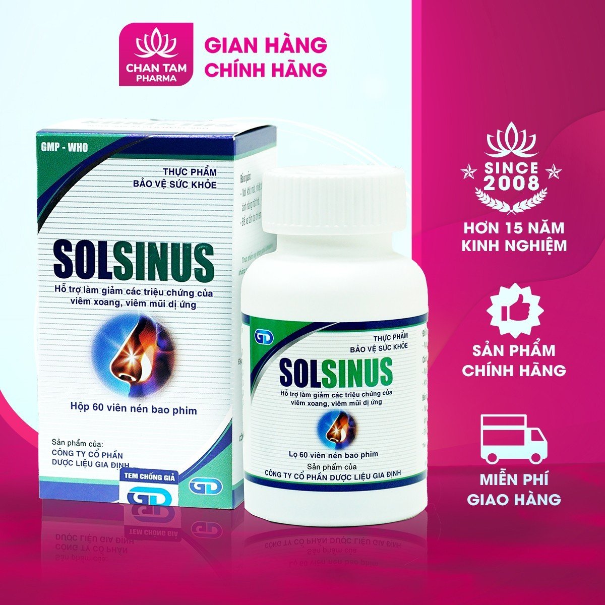 Viên uống xoang Solsinus hỗ trợ làm giảm viêm mũi xoang, viêm mũi dị ứng, đau đầu nhức xoang