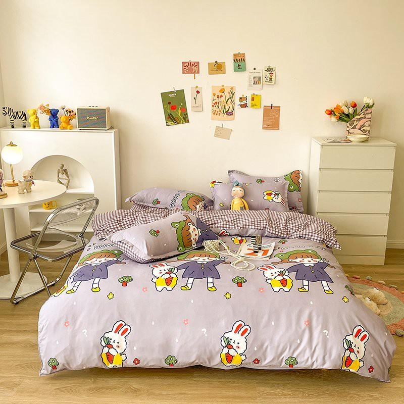 Bộ chăn ga gối Cotton poly M2T Bedding Cô bé áo tím, vỏ chăn mền, drap nệm và 2 vỏ gối