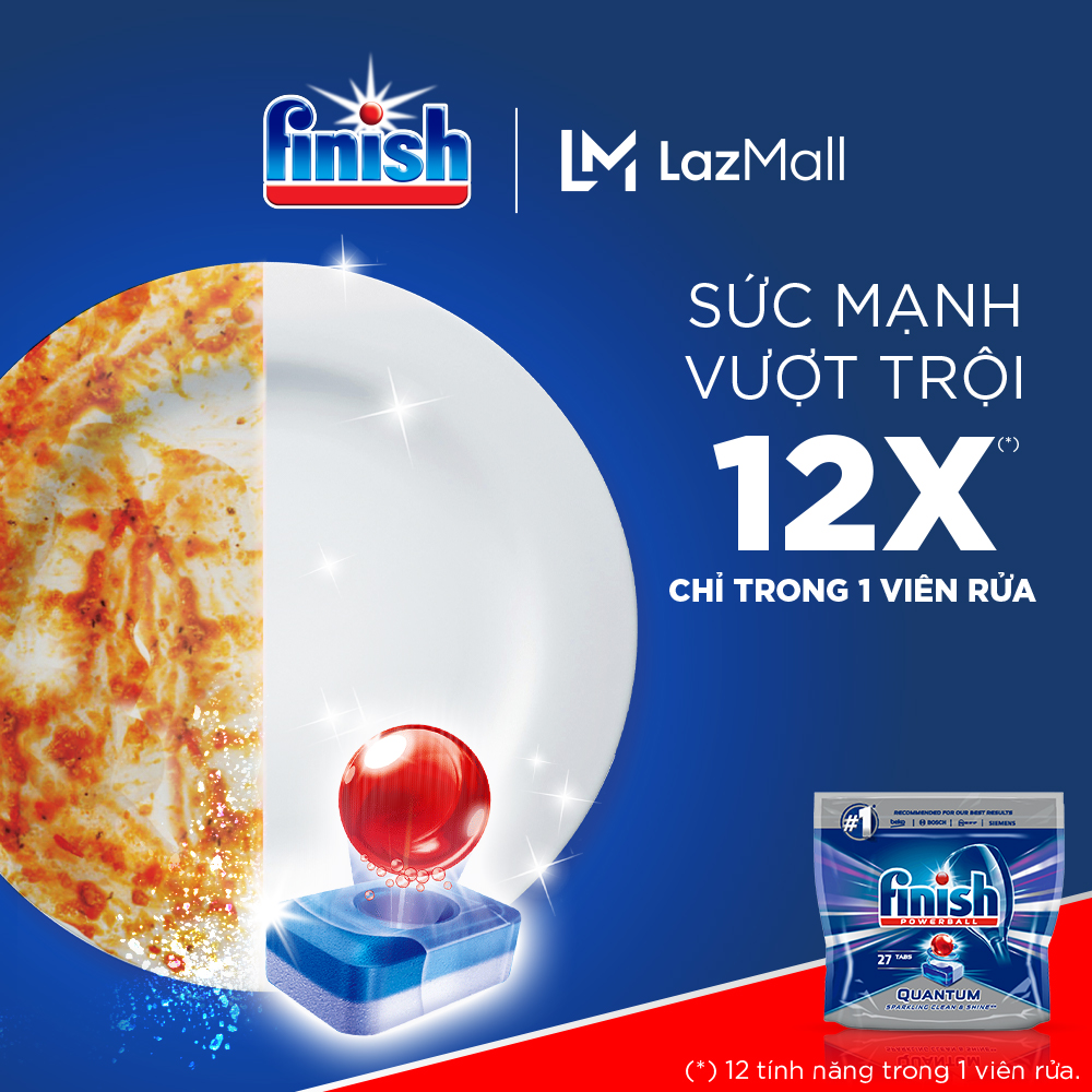 Combo 03 túi Viên Rửa Chén Bát Finish Powerball Quantum 27 viên