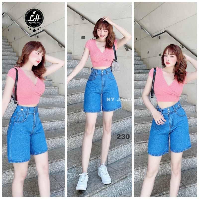 Quần jean ngố ống rộng, siêu cao, lưng cách điệu Lê huy fashion Ms 230