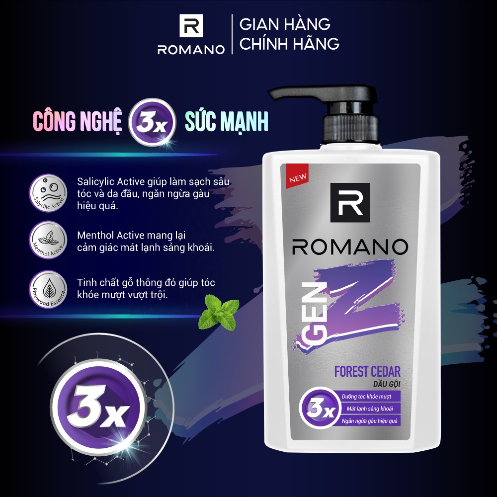 Hình ảnh Combo 2 Dầu Gội Romano GEN Z FOREST CEDAR & SEA BREEZE 610G