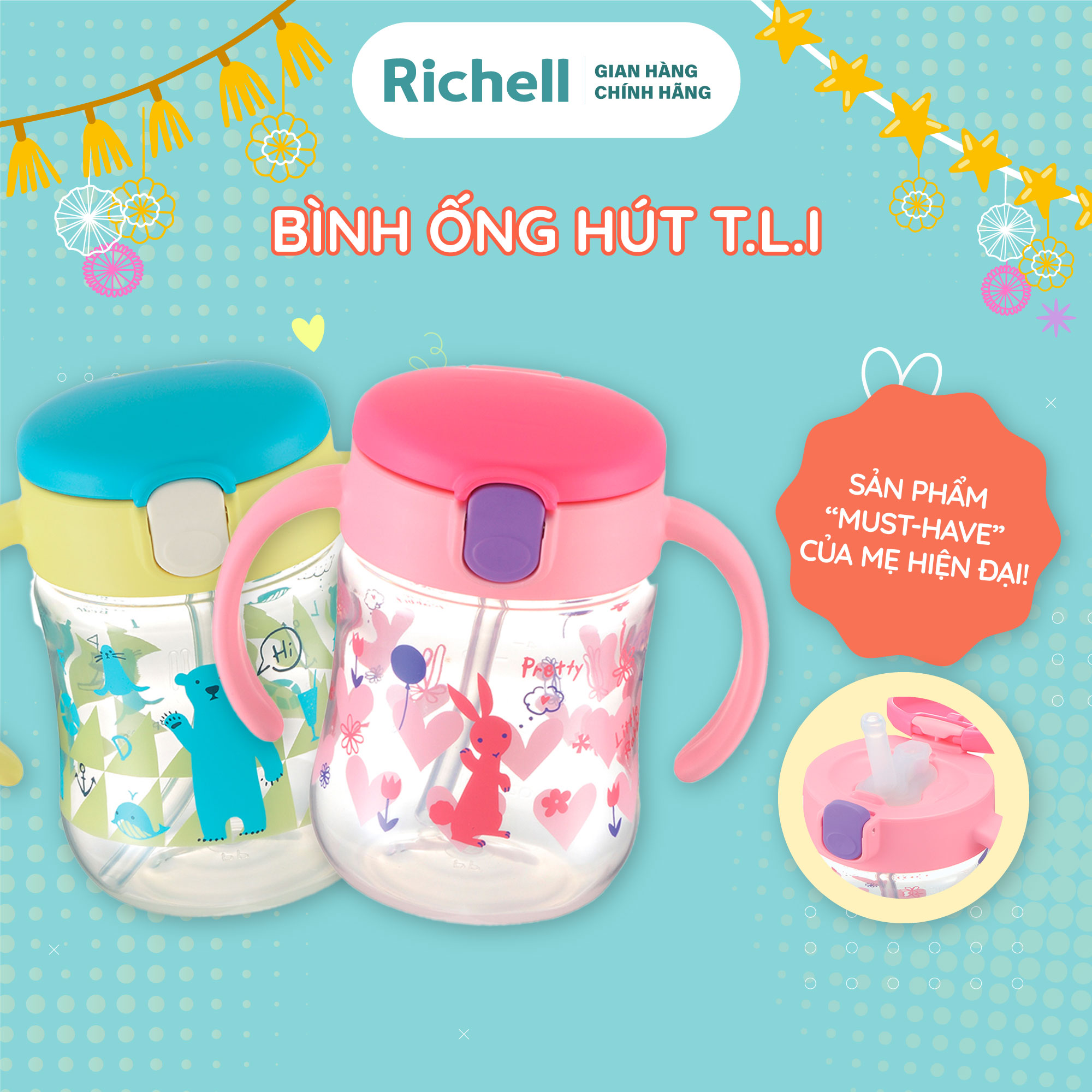 Bình ống hút TLI Richell Nhật Bản - bước 2 | Baby