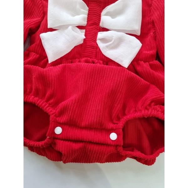 Body nỉ nhung dài tay cho bé gái kèm mũ và tất vải - body nơ thu đông màu đỏ mặc tết bé sơ sinh - set 3 chi tiết trẻ em