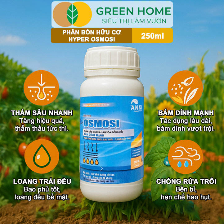 Phân Bón Hữu Cơ Hyper OSMOSI GreenHome, Chai 250ml, Thấm Sâu Nhanh, Tăng Hiệu Quả Hấp Thụ Dinh Dưỡng