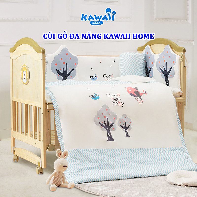 Cũi giường cho bé KAWAII HOME, Tặng màn chống muỗi - Bảo hành 12 tháng