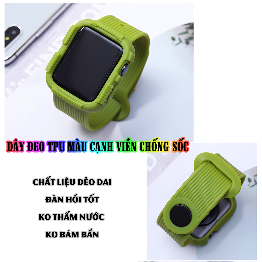 Dây Đeo liền ốp cho Apple Watch 7/6/5/4/3/2/1 size 38/40/41/42/44/45mm TPU màu cạnh viền chống sốc - nhiều màu (tặng cường lực dẻo theo size)