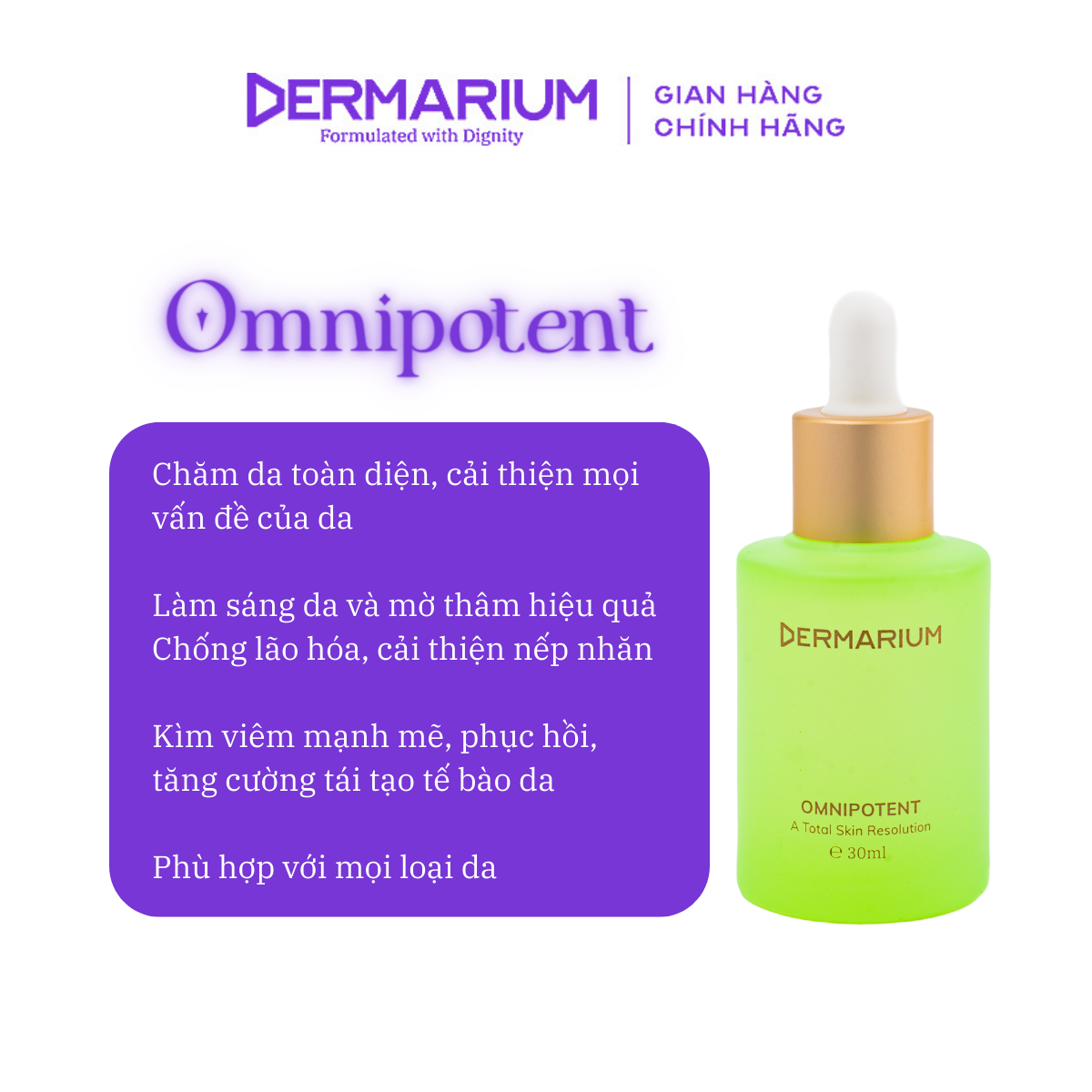 Serum (Tinh Chất) Toàn Năng Giảm Mụn, Mờ Thâm, Phục Hồi, Chống Lão Hóa Dermarium Omnipotent