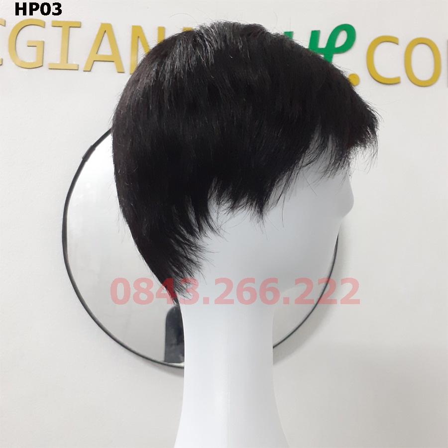 Tóc giả nữ ngắn nguyên đầu,làm bằng tóc thật. Tặng kèm lưới tóc