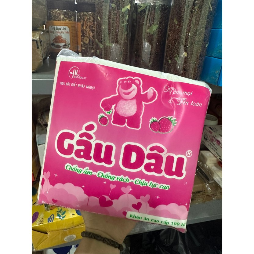 KHĂN ĂN GẤU DÂU HÀNG NHẬP KHẨU ( 100 TỜ ) ( KHĂN GIẤY GẤU DÂU )