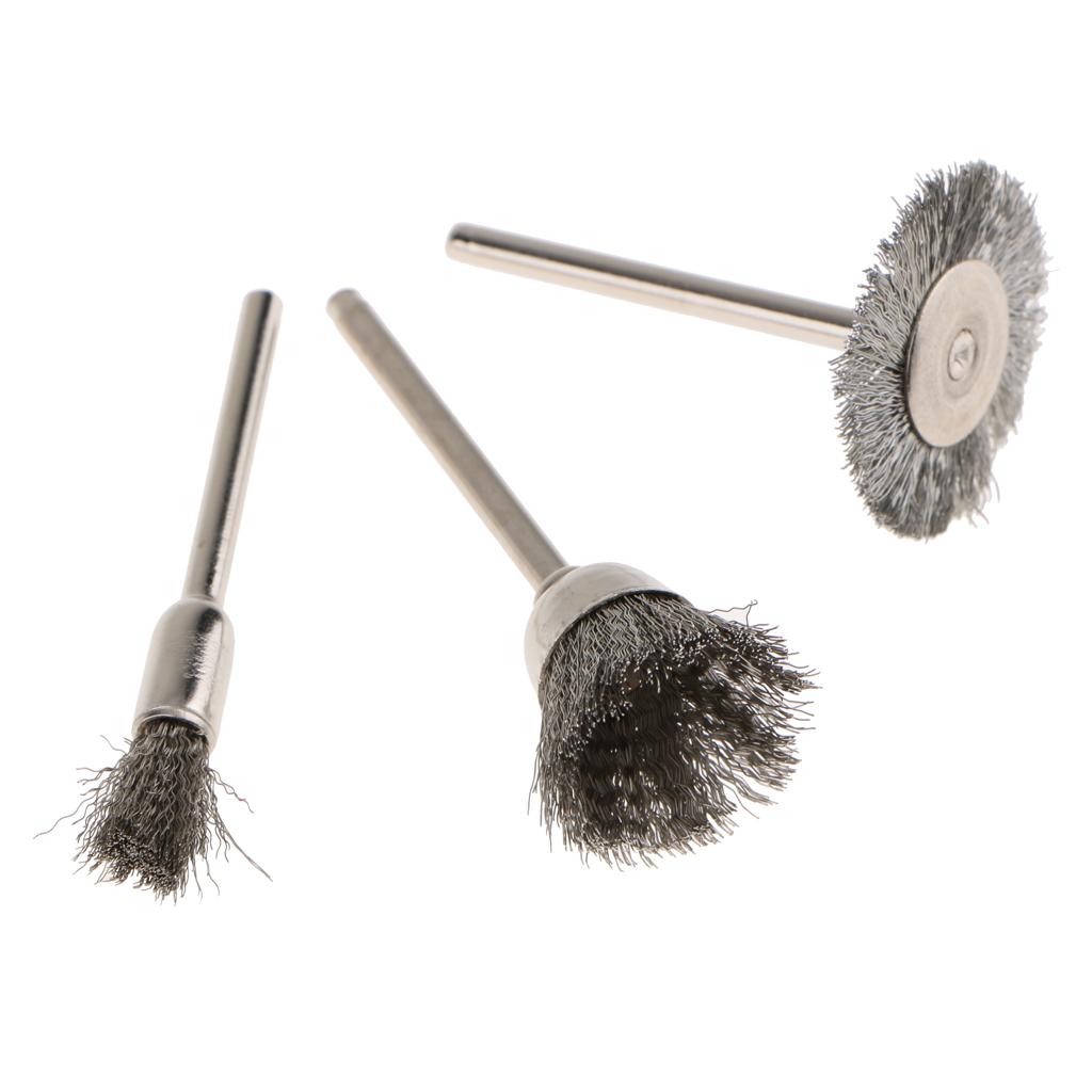 3Pcs Steel Wire Brush Polishing Wheels Full Kit For Rotary Tools