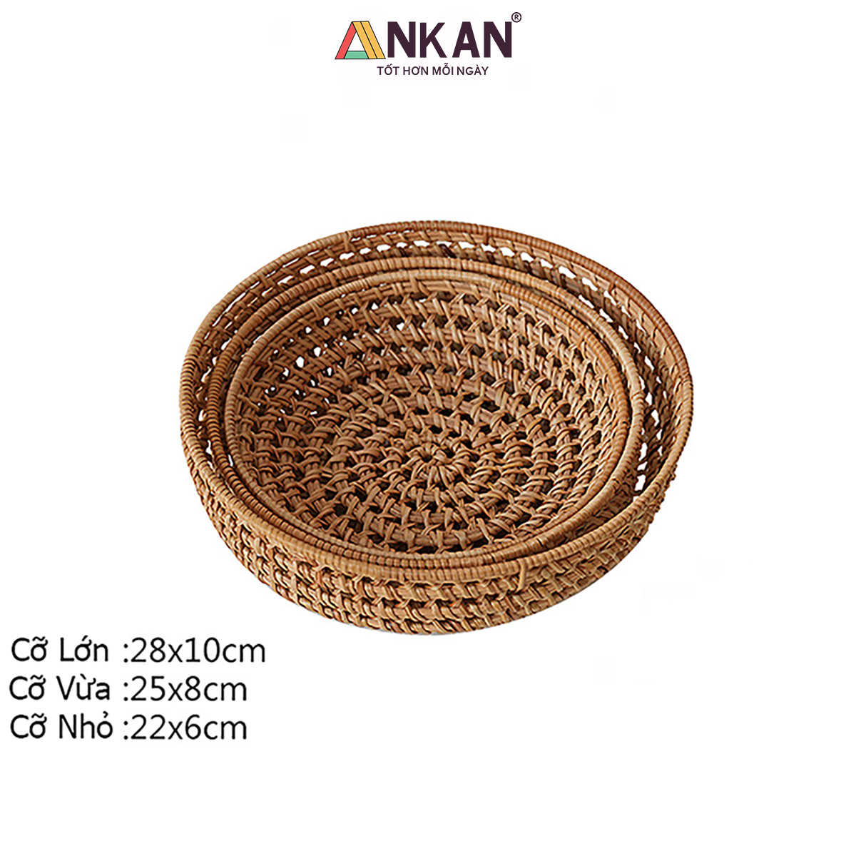 Khay Rổ Mây Tre Đan ANKAN – Đựng Trái Cây, Bánh Kẹo, Đồ Khô, Decor Nhà Ăn &amp; Phòng Khách – Thủ Công Việt Nam