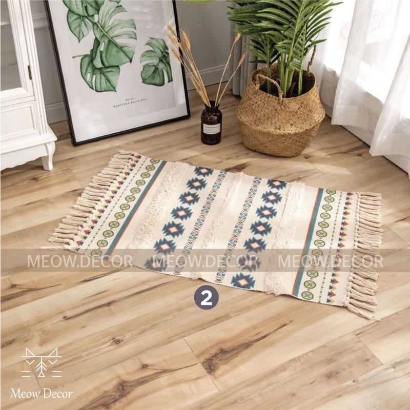 Thảm trải sàn họa tiết nổi hình chữ nhật trang trí nhà cửa phong cách boho