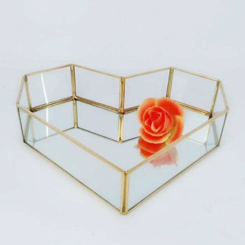 Creative Heart Shape Metal Mirrored Jewelry Tray Dresser Cosmetic Organizer