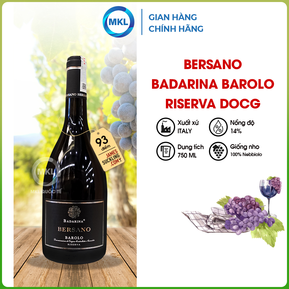 Rượu Vang Đỏ Bersano Badarina Barolo Riserva 750ml 14% - Ý - Hàng Chính Hãng