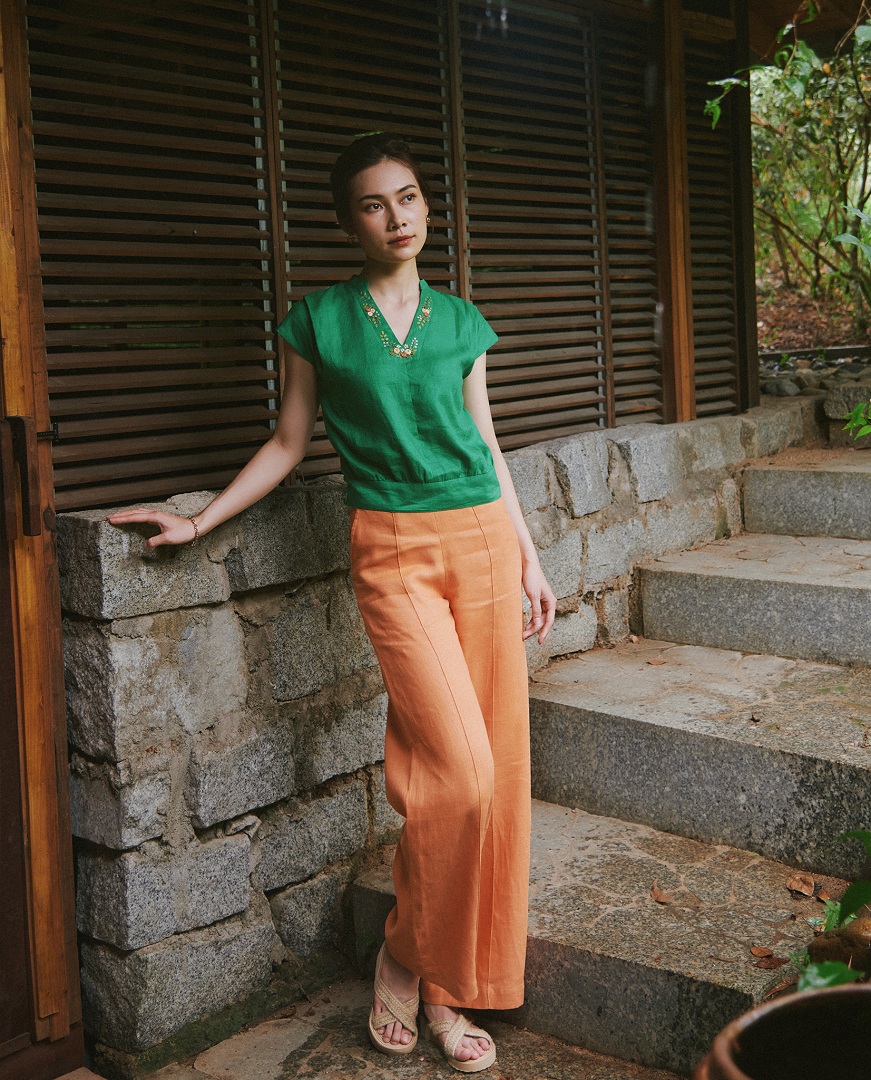 Áo Bo Tay Liền Linen Thêu Tay TOP218 thời trang thiết kế Hity