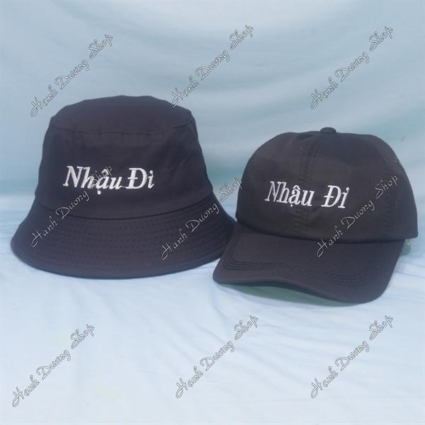 Set Nón Cặp Bucket &amp; Cap Nhậu Đi (NDA01); (KAU01) - Đen