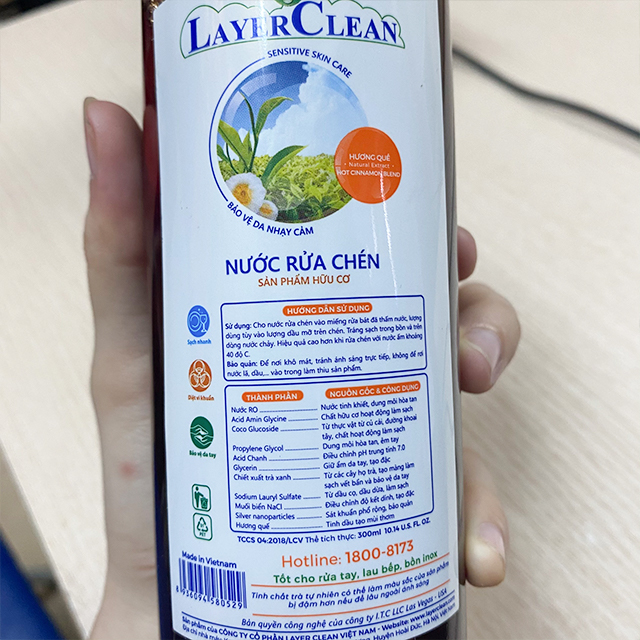 Nước Rửa Chén Bát Hữu Cơ Hương Quế 300ml Organic Layer Clean Không Chứa Hóa Chất An toàn cho da