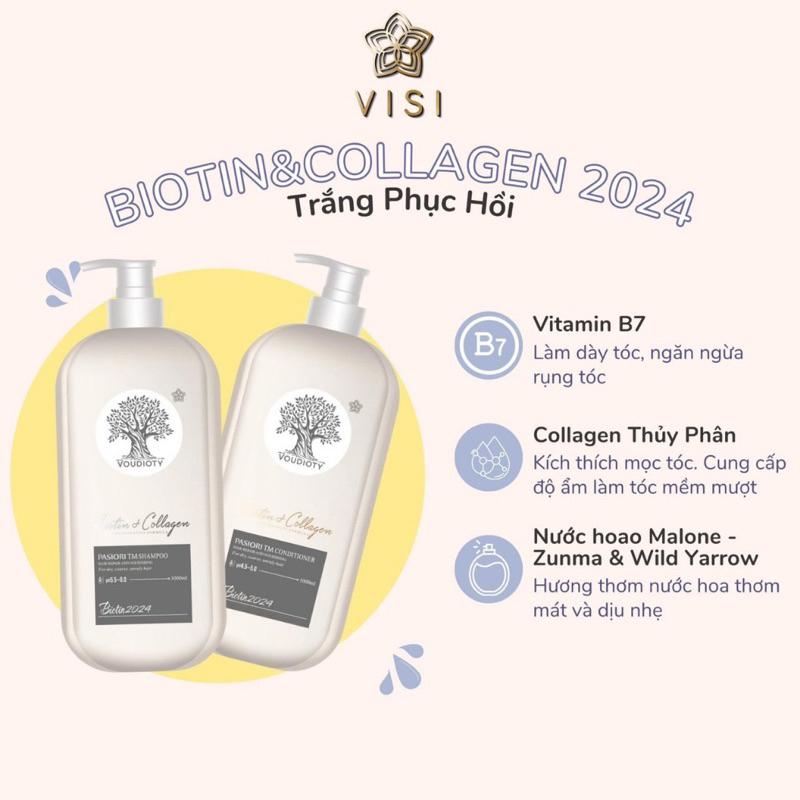 [+Tặng mũ trùm] DẦU GỘI XẢ PASIORI TM COLLAGEN BIOTIN PHỤC HỒI, MỀM MƯỢT, NGĂN GÃY RỤNG 1000ML (TRẮNG NEW 2024)