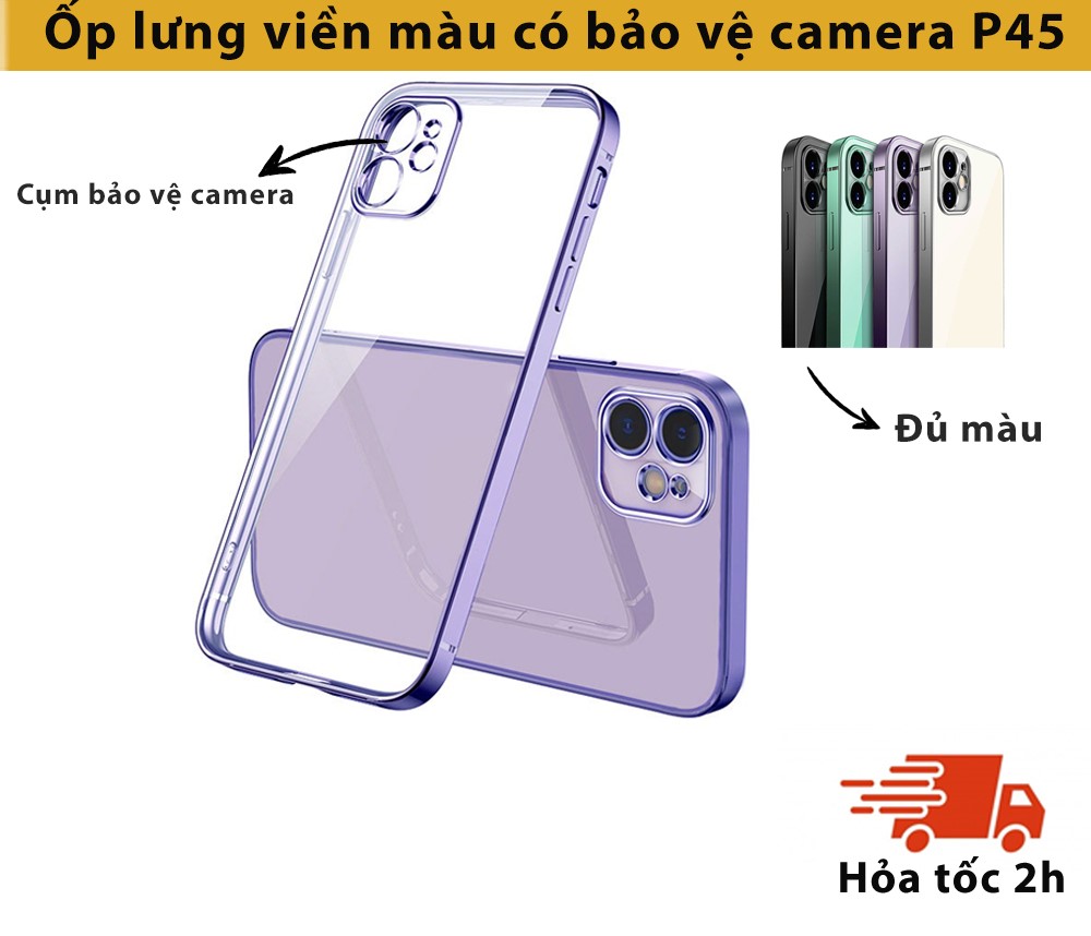 Ốp Điện Thoại có cụm bảo vệ camera KOLEAD P45 Silicon Trong Suốt Khung Vuông Sang Trọng Cho iPh 14 13 12 11 Pro Max
