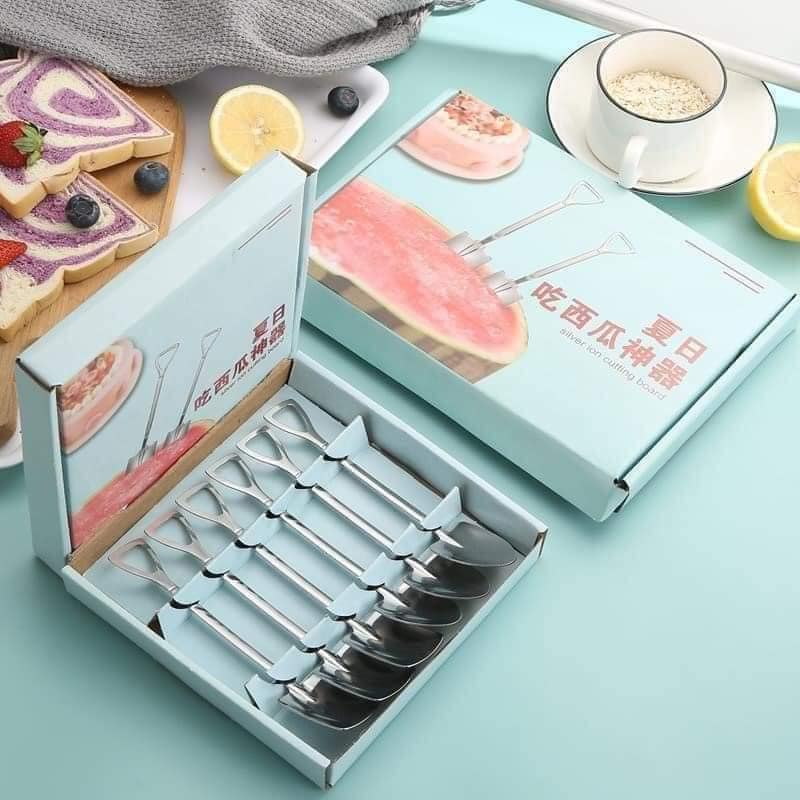 HỘP 6 MUỖNG INOX HÌNH XẺNG MẪU MỚI
