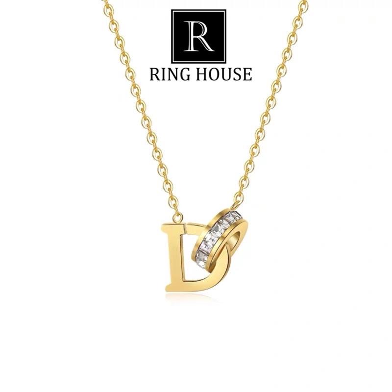 N15 Dây Chuyền Nữ Titan Chữ D Vàng Không Gỉ Bền Màu Ring House