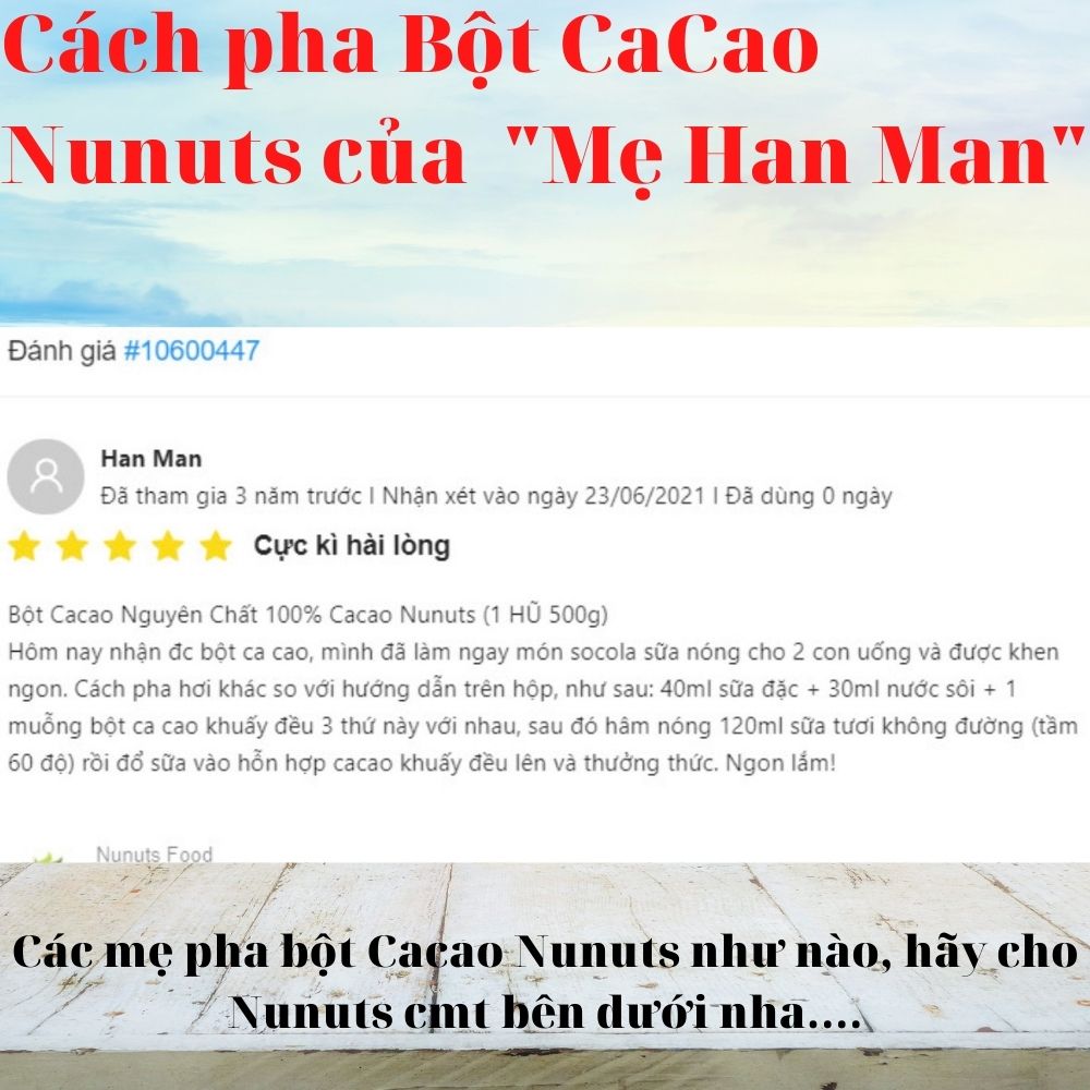 Combo 2 hũ bột cacao nguyên chất 100% Nunuts (2 hũ 500g)