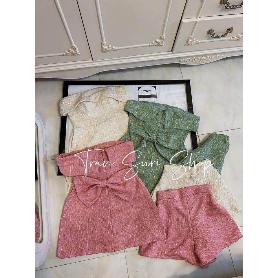 Set đầm nữ áo cúp ngực bèo có nơ sau lưng + quần from chữ A cực sang chảnh cho các nàng nhà Meowshop