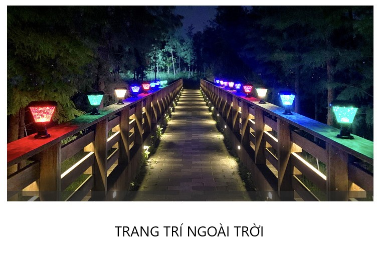 Đèn trụ cổng, sân vườn năng lượng mặt trời 7 màu