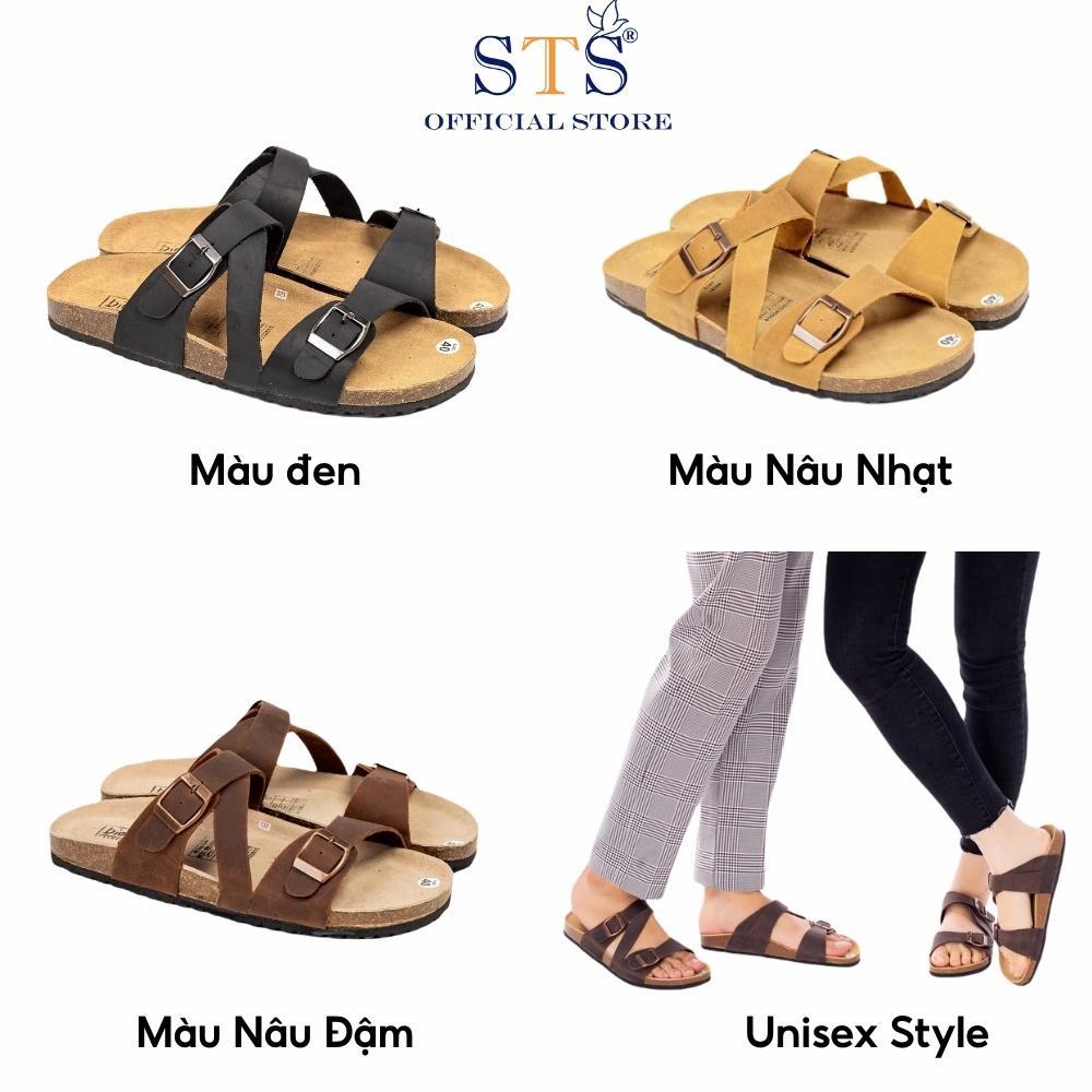 Dép Birken Unisex Nam Nữ Dep quai ngang chéo đế trấu bánh mì thấp DA BÒ THẬT NGUYÊN TẤM siêu bền chống nước nhẹ ST25