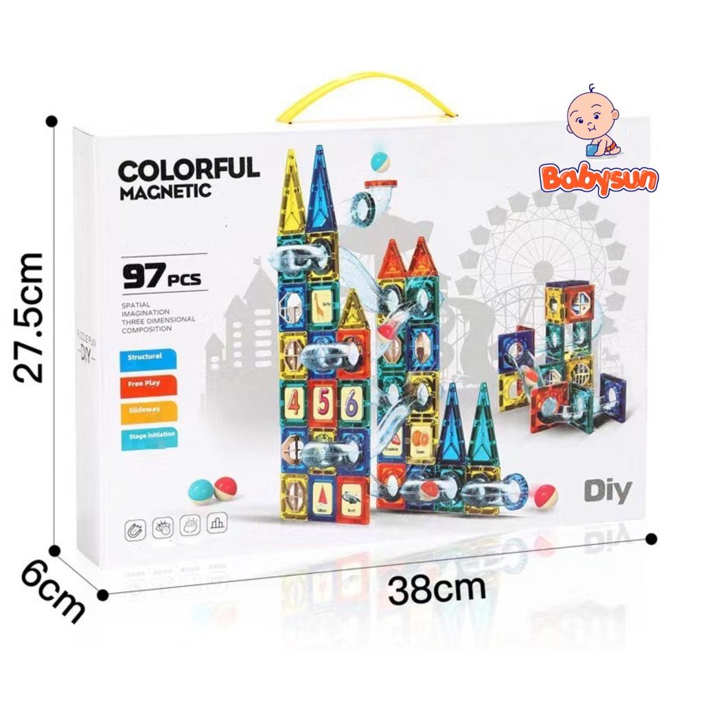 Đồ chơi ghép hình nam châm thả bóng- Magnetic building tiles -97 chi tiết - Đồ chơi xếp hình thông minh an toàn