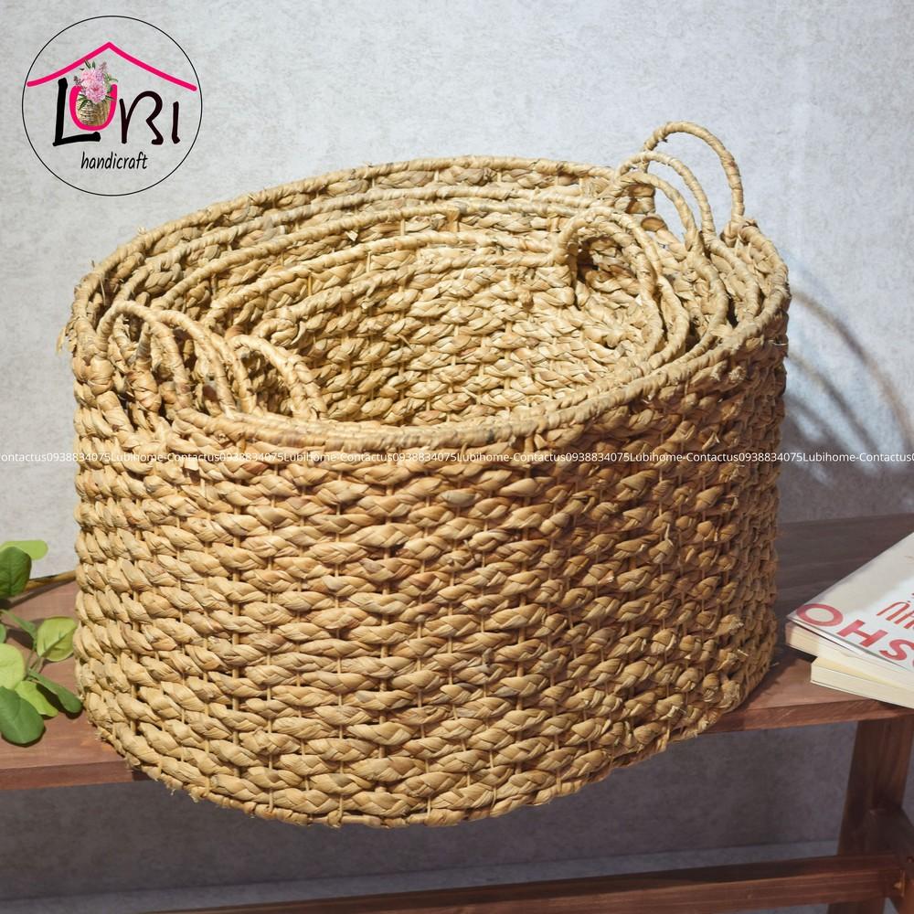 Lubi Home - Sọt đựng đồ lục bình hình oval đan bím - đơn giản, sang trọng