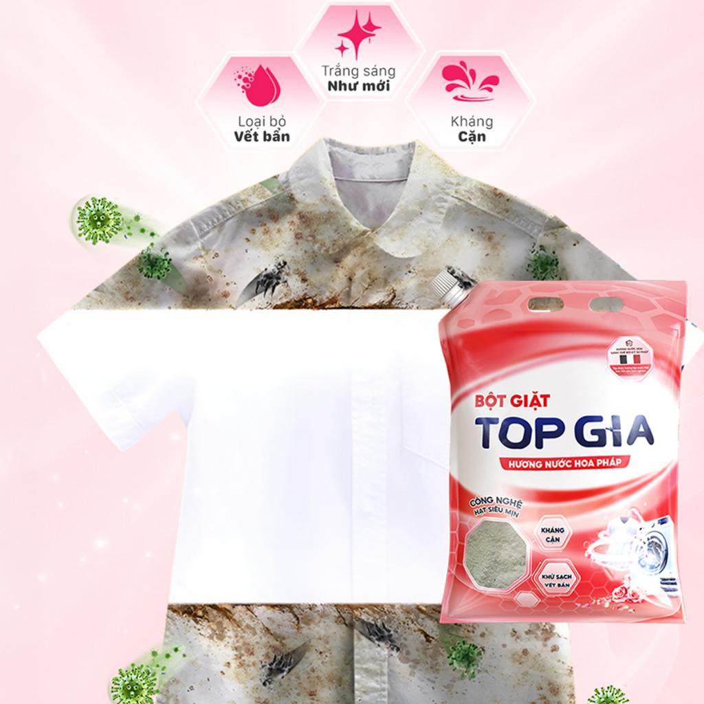 Bột Giặt TOPGIA Hương Nước Hoa Pháp, Nano Kháng Cặn, An Toàn Chăm Sóc Da Tay, Đánh Bay Vết Bẩn