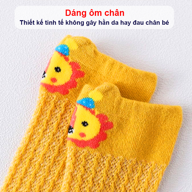 Vớ tất lưới cổ cao cho bé 0-3 tuổi chất cotton chống muỗi chống trơn trượt hình thú đủ màu sắc bắt mắt – T019